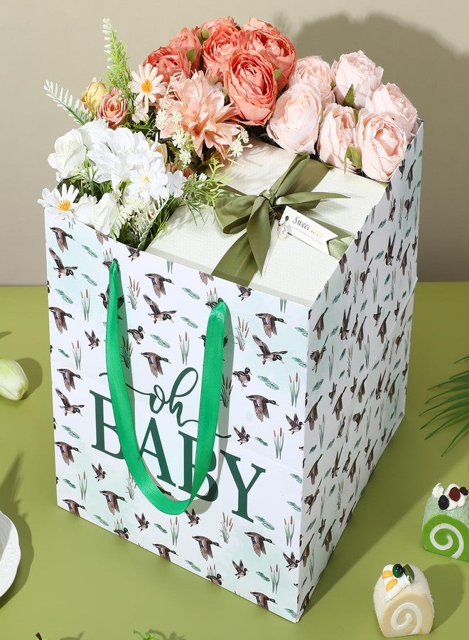 Woosytoo Extra Large Mallard Duck Gift Bags for Baby Shower, Watercolor Animal Square Gift Bag Duck Hunting Jumbo Gifts Bag with Tissue Papers for Boy Baby Shower Pregnancy Celebration Party - Image 2