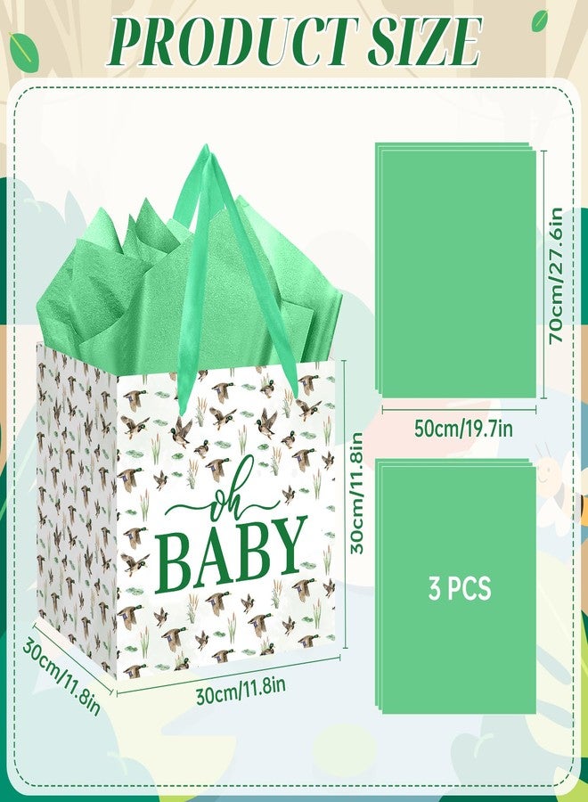 Woosytoo Extra Large Mallard Duck Gift Bags for Baby Shower, Watercolor Animal Square Gift Bag Duck Hunting Jumbo Gifts Bag with Tissue Papers for Boy Baby Shower Pregnancy Celebration Party - Image 3