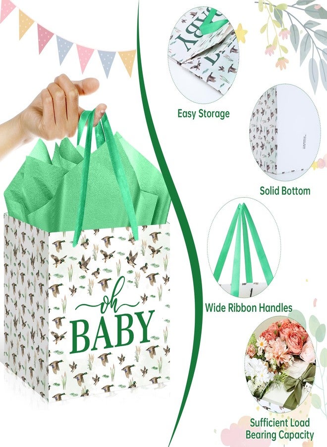 Woosytoo Extra Large Mallard Duck Gift Bags for Baby Shower, Watercolor Animal Square Gift Bag Duck Hunting Jumbo Gifts Bag with Tissue Papers for Boy Baby Shower Pregnancy Celebration Party - Image 4