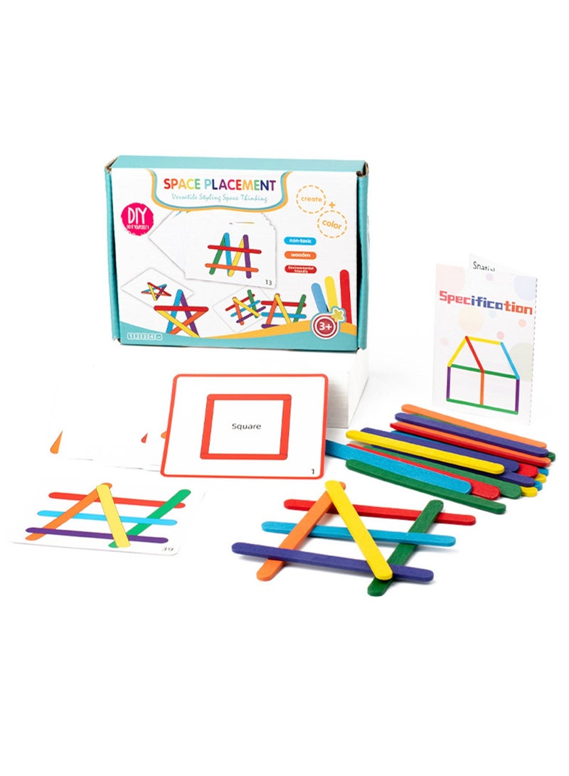 Montessori Teaching Aids Logical Thinking Concentration Training Color Matching Puzzle Game Kindergarten Educational Brain Toys, Spatial Logic Rainbow Sticks (30 Sticks, 20 Double-Sided Cards In Total)  - Image 1