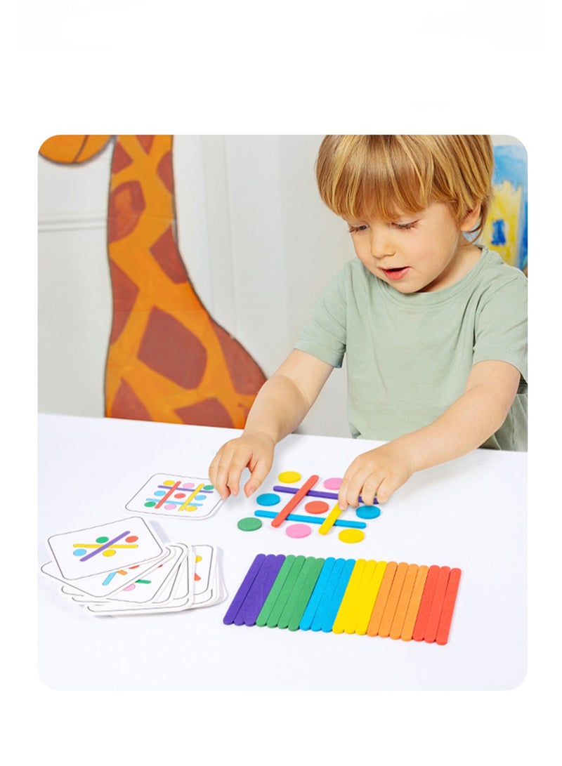 Montessori Teaching Aids Logical Thinking Concentration Training Color Matching Puzzle Game Kindergarten Educational Brain Toys, Spatial Logic Rainbow Sticks (30 Sticks, 20 Double-Sided Cards In Total)  - Image 3
