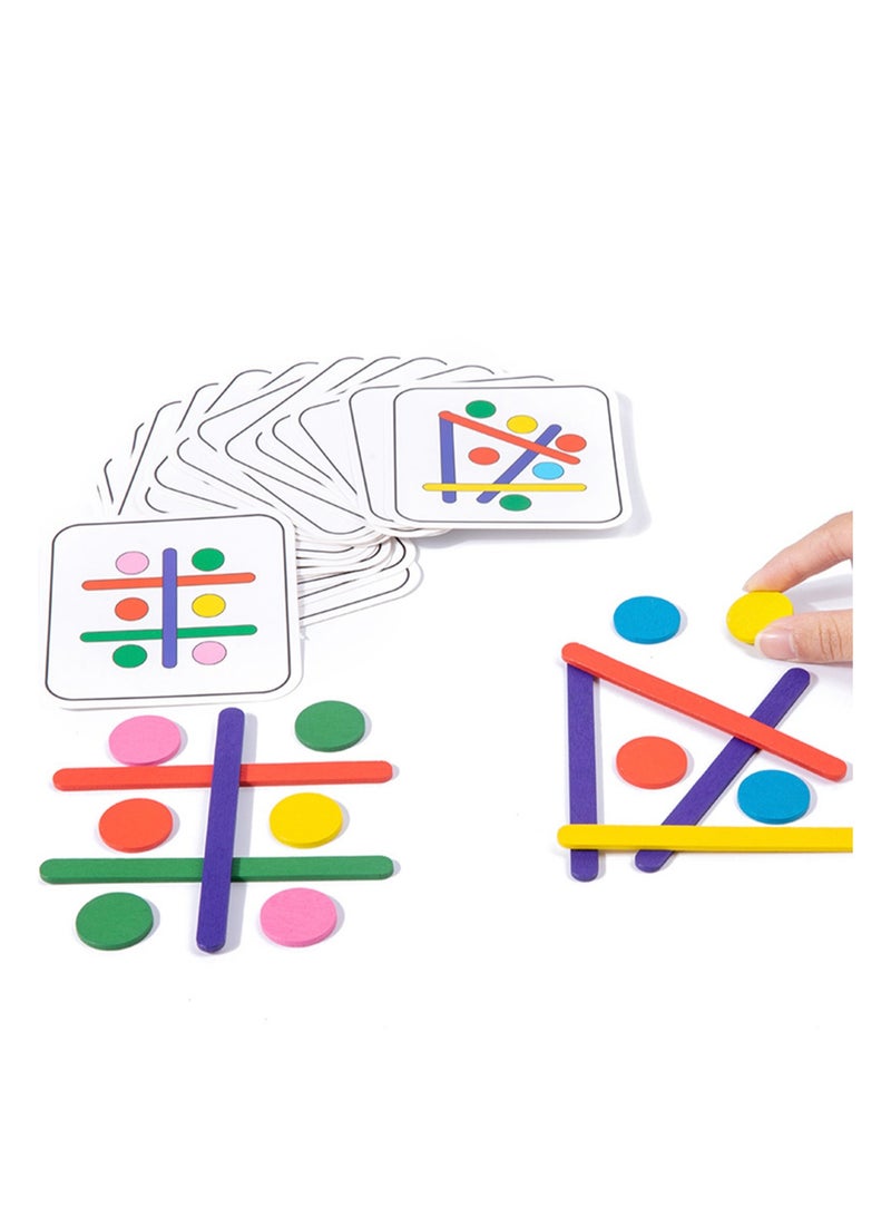 Montessori Teaching Aids Logical Thinking Concentration Training Color Matching Puzzle Game Kindergarten Educational Brain Toys, Spatial Logic Rainbow Sticks (30 Sticks, 20 Double-Sided Cards In Total)  - Image 2