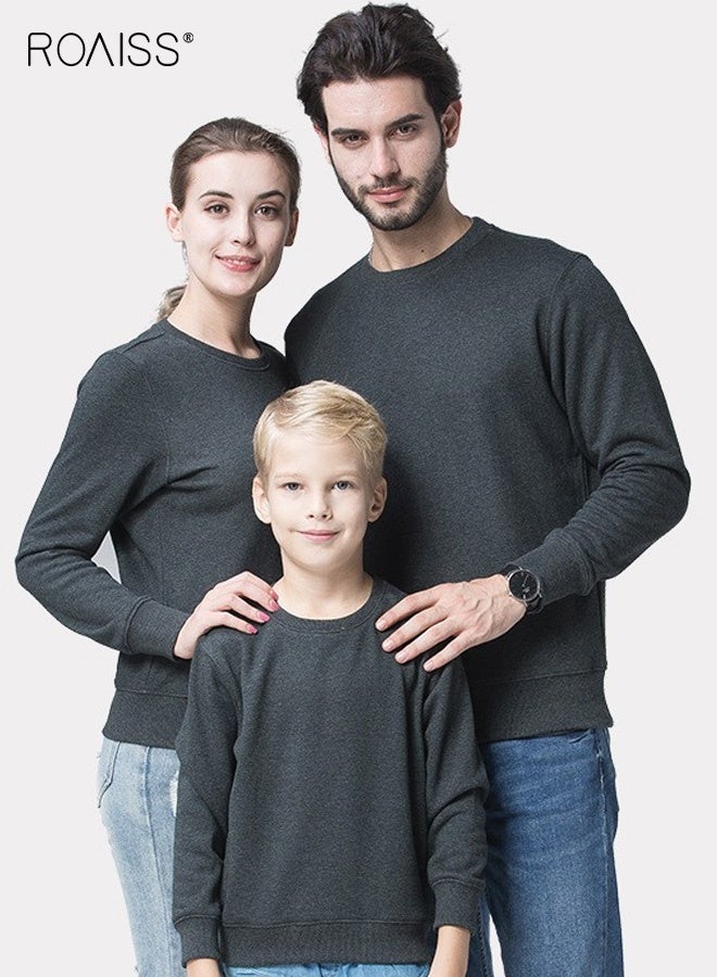 roaiss Unisex Crew Neck Loose-Fitting Long-Sleeved Sweatshirt, Soft and Breathable Combed Cotton T-Shirt, Casual Top for Spring and Autumn, Gray - Image 2