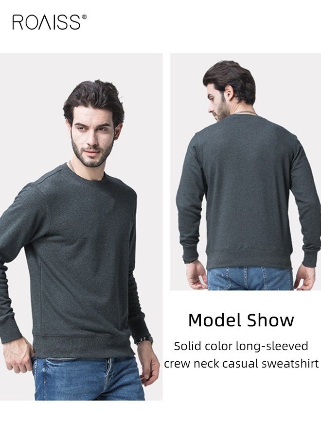 roaiss Unisex Crew Neck Loose-Fitting Long-Sleeved Sweatshirt, Soft and Breathable Combed Cotton T-Shirt, Casual Top for Spring and Autumn, Gray - Image 3