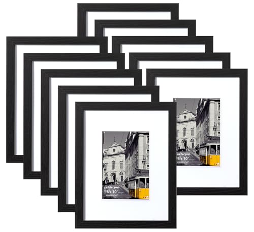 eletecpro 8x10 Picture Frames Set of 10 Picture Frame Collage Wall Decor Display 5x7 Photo With Mat or 8x10 without Mat Home Decor Gallery Frame for Table Top or Wall Mounting Black