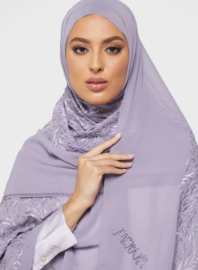 KASHKHA Chiffon Hijab With Embroidery And Stone Work
