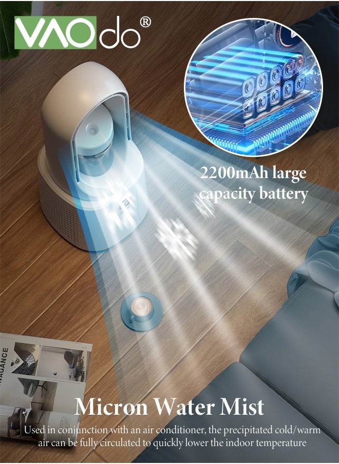 مروحة برج الضباب البارد مروحة مكتبية مكيفة مع مرطب مروحة بـ 6 سرعات للرياح مع ضوء ليلي LED بـ 7 ألوان ومروحة مكتب قابلة لإعادة الشحن USB بقدرة 2200 مللي أمبير في الساعة ومروحة طاولة بشاشة عرض LED