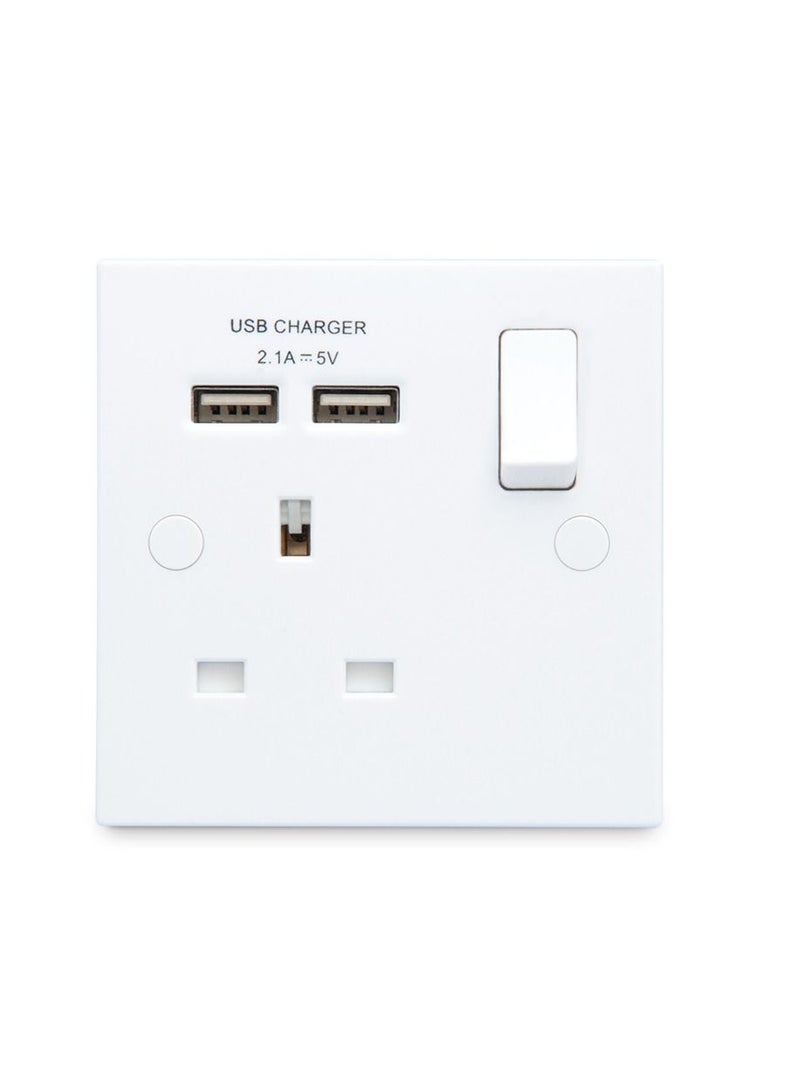 MASTERPLUG Wall Socket Single Switched DP With 2 x 1 USB Charger 2.1A - Image 1