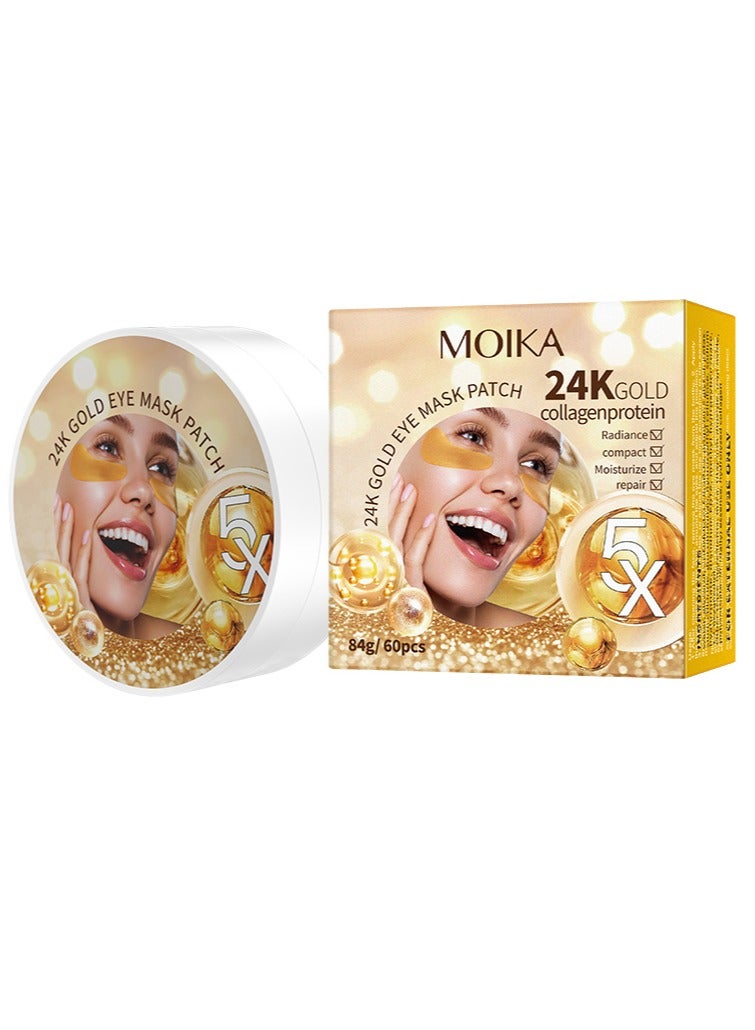 MOIKA 60Pcs 24K Gold Under Eye Treatment Masks(30 Pair),Natural Gel Collagen Under Eye Patches for Eye Bags & Anti-Aging Treatment,Reduces Dark Circles,Puffiness,Wrinkles,Hydrogel Eye Patch  - Image 1