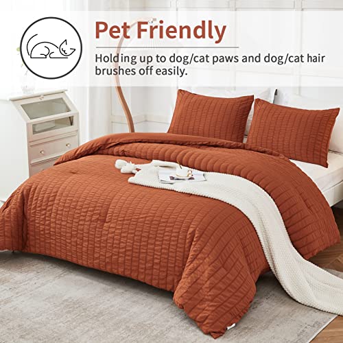 AveLom Terracotta Seersucker Comforter Set - Full Size, 80x90 Inches, 3 Pieces, Machine Washable - Image 3