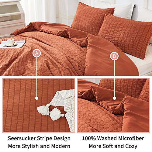 AveLom Terracotta Seersucker Comforter Set - Full Size, 80x90 Inches, 3 Pieces, Machine Washable - Image 4
