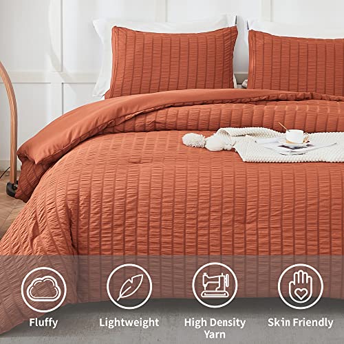 AveLom Terracotta Seersucker Comforter Set - Full Size, 80x90 Inches, 3 Pieces, Machine Washable - Image 2