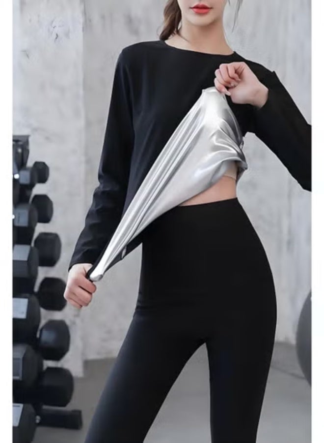FUREUL Women's Long Sleeve Full Body Sauna Shapewear Outer High Elastic Wrinkle Resistant Polyester Inner Eco Friendly Nano Silver Heat Reflective Coating Abdominal Slimming Body Contouring Sweat Boosting Fat Burning Indoor Outdoor Activities Suitable For Jogging Climbing Fitness Exercise Shapewear - Image 3
