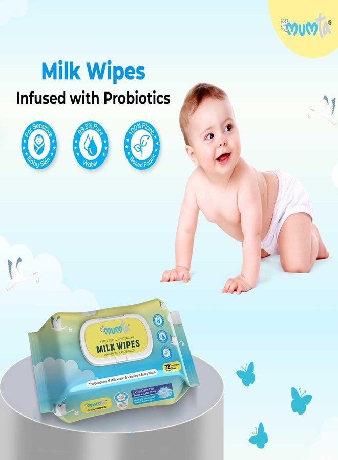 MUMta Milk baby wipes | With 99% Pure Water, Milk and Probiotics- 72 wipes| Plant Based Fabric for Sensitive Skin| Prevents irritation & rashes. (Pack of 1) - Image 2