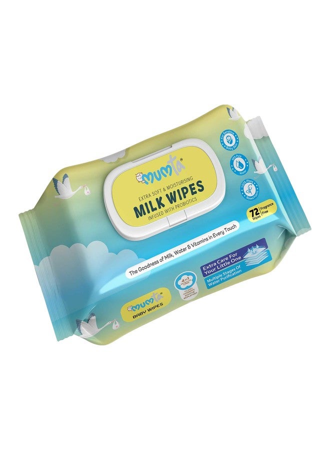 MUMta Milk baby wipes | With 99% Pure Water, Milk and Probiotics- 72 wipes| Plant Based Fabric for Sensitive Skin| Prevents irritation & rashes. (Pack of 1) - Image 1