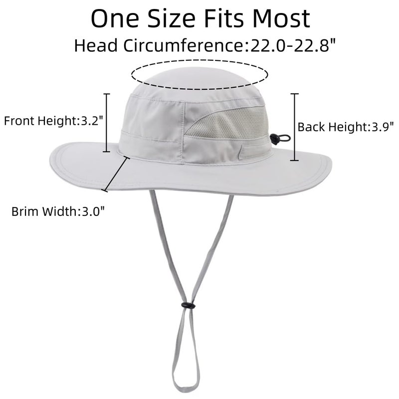 Connectyle Womens Sun Hat Outdoor Wide Brim Boonie Sun Hat Summer Beach Hats UV Protection Fishing Safari Cap Light Grey - Image 3