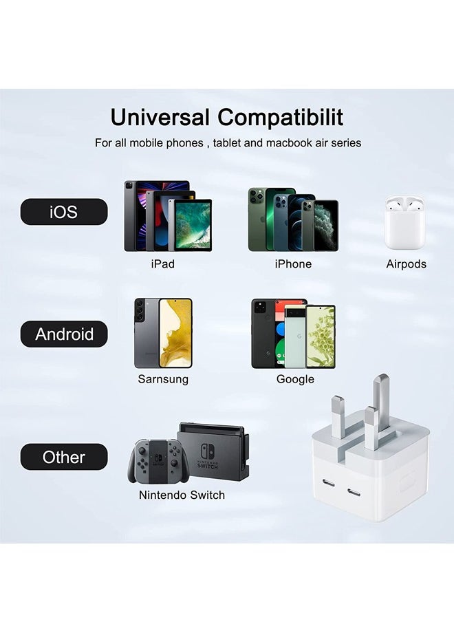 50W iPhone 14 Fast Charger Dual USB Type C Charger Plug with Fast charging Cable, PD3.0 Power Adapter for iPhone 12/13/14/11 Pro Max, Pad Pro/Air, Galaxy etc