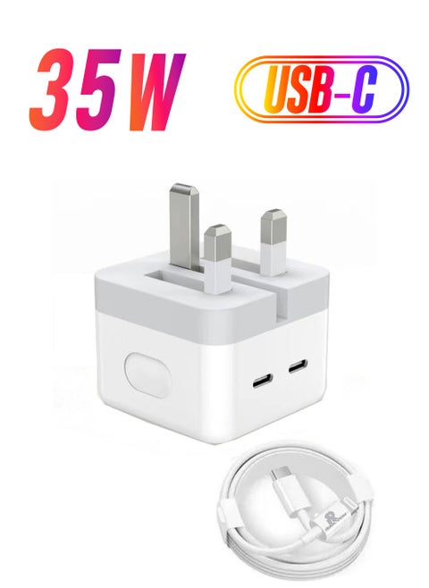 50W iPhone 14 Fast Charger Dual USB Type C Charger Plug with Fast charging Cable, PD3.0 Power Adapter for iPhone 12/13/14/11 Pro Max, Pad Pro/Air, Galaxy etc