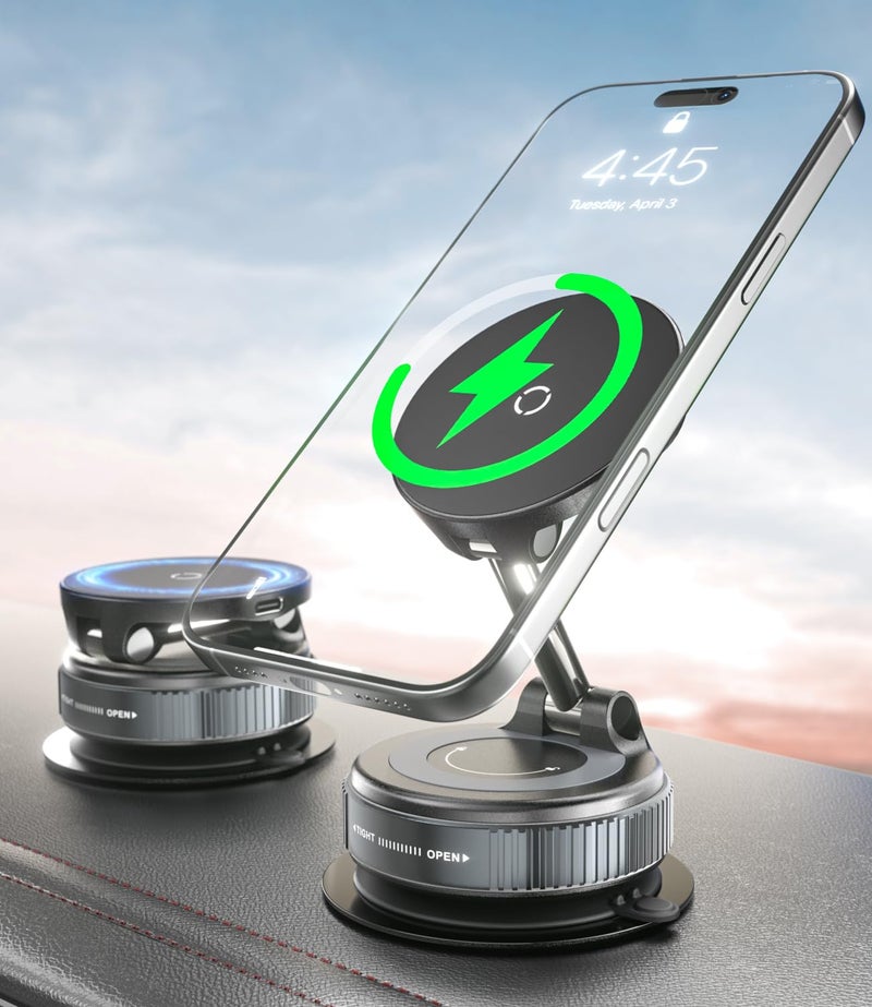 CloudValley 15W Fast Wireless Charger Car Phone Mount Vacuum Suction Cup Magnetic Phone Holder Design for MagSafe iPhone 171615141312 360 Adjustable Foldable Stand for DashboardWindshield - Image 2