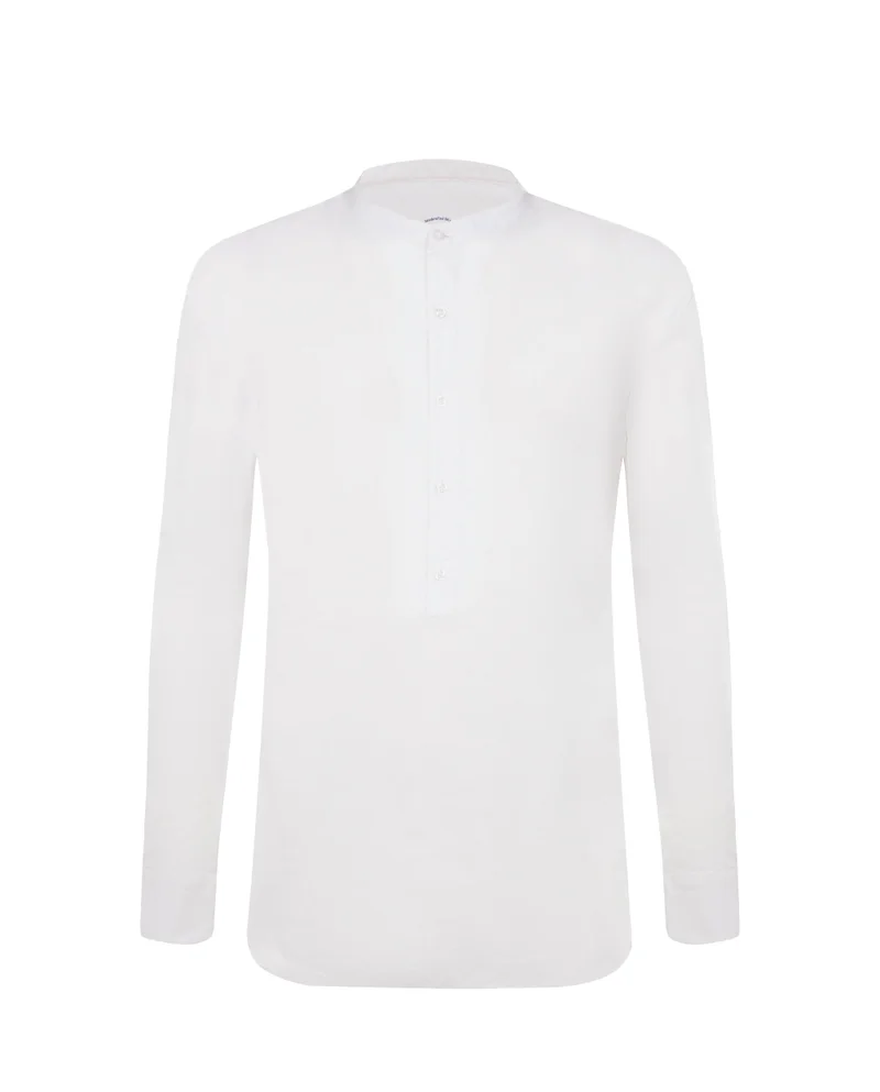 كاميتشسما Trendy White Serafino Linen Shirt.