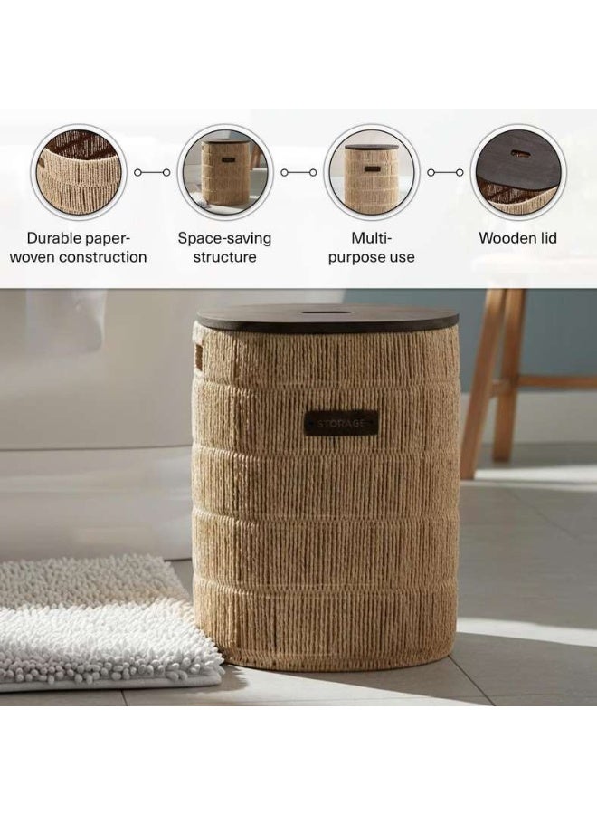 Pan Home سلة غسيل طبيعية بغطاء خشبي - Image 4