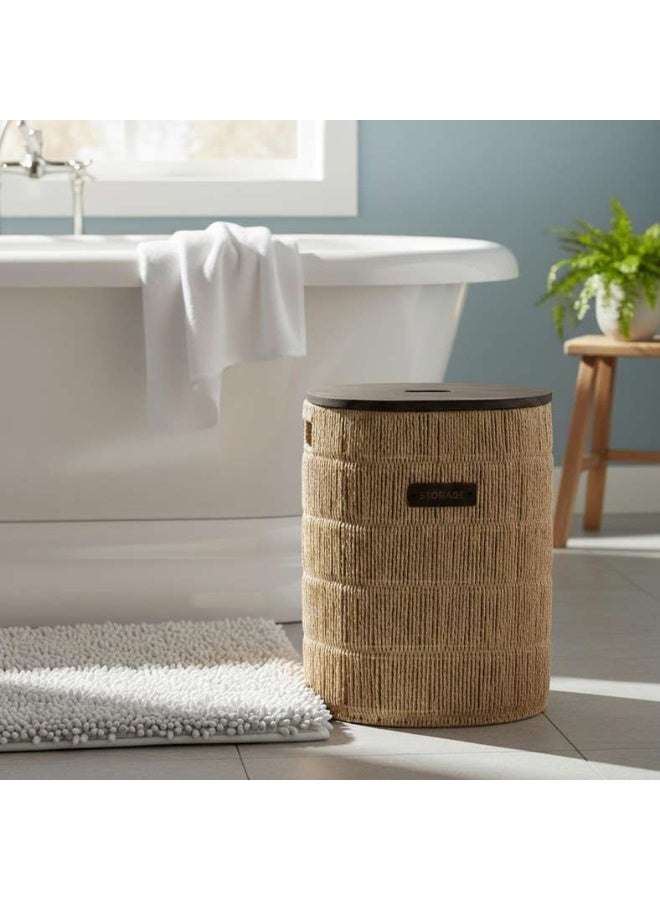 Pan Home سلة غسيل طبيعية بغطاء خشبي - Image 1