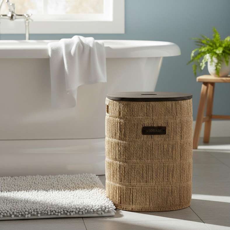 Pan Home سلة غسيل طبيعية بغطاء خشبي - Image 1