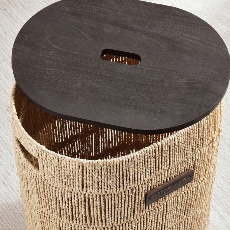 Pan Home سلة غسيل طبيعية بغطاء خشبي - Image 2