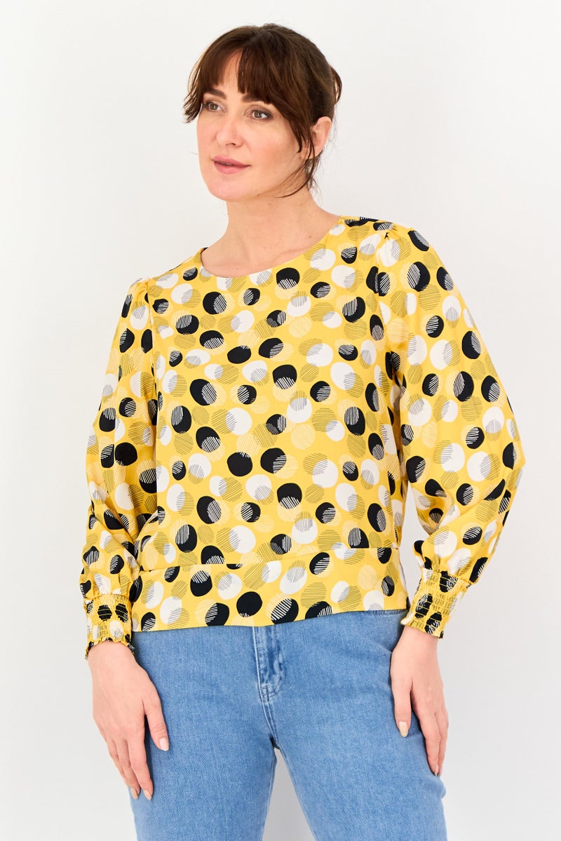 VERO MODA بلوزة نسائية بأكمام طويلة وياقة مزخرفة بنقاط بولكا، متعددة الألوان - Image 1