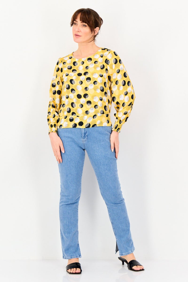 VERO MODA بلوزة نسائية بأكمام طويلة وياقة مزخرفة بنقاط بولكا، متعددة الألوان - Image 4