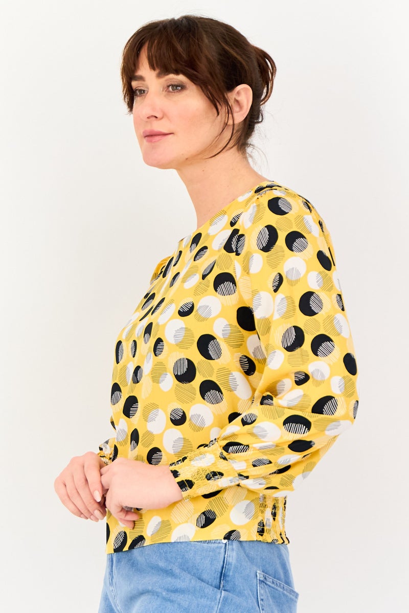 VERO MODA بلوزة نسائية بأكمام طويلة وياقة مزخرفة بنقاط بولكا، متعددة الألوان - Image 2