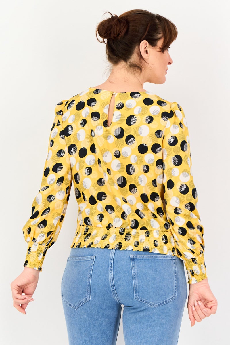 VERO MODA بلوزة نسائية بأكمام طويلة وياقة مزخرفة بنقاط بولكا، متعددة الألوان - Image 3