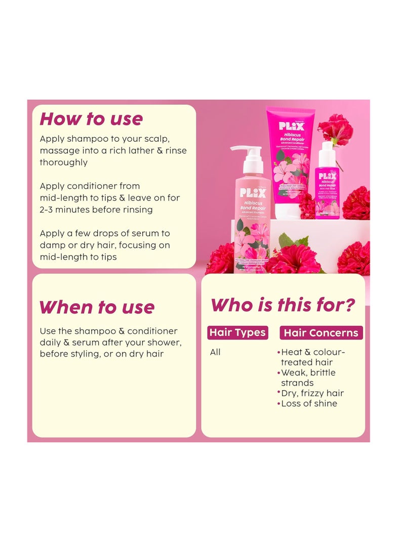 PLIX THE PLANT FIX Hibiscus Bond Repair Advanced 10-in-1 Serum, Shampoo & Conditioner Repairs Molecular Structure & Reduces Breakage FiberHance™ & TechnoHYAL Hair Complex - Image 4