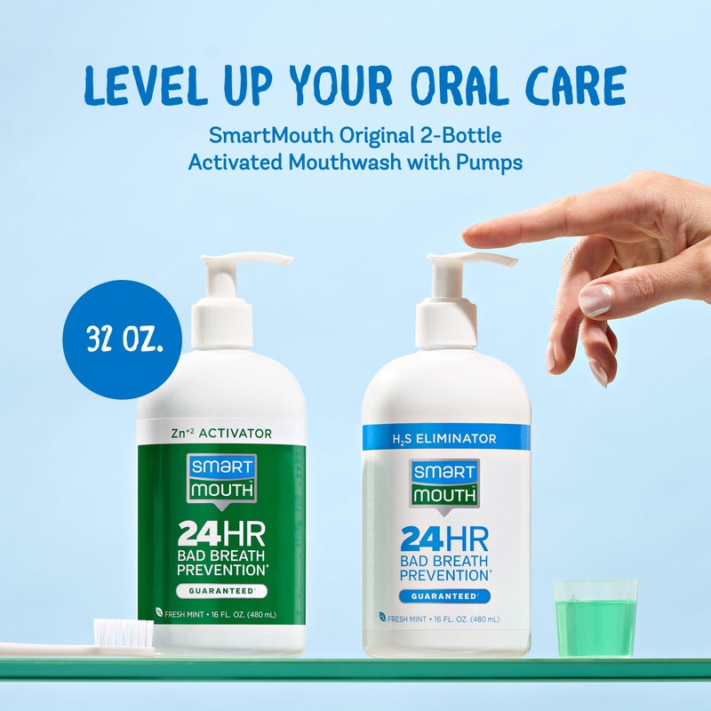 SmartMouth Original 2-Bottle Activated Mouthwash with Pumps, Bad Breath Support, 32 fl oz - Image 3