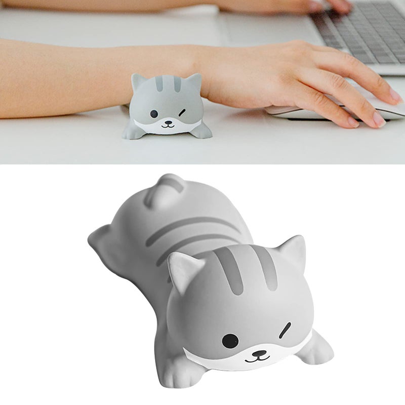 Grey Cat Cartoon Keyboard Wrist Pad Soft PU Material For Home Gaming Office Comfort - Image 3