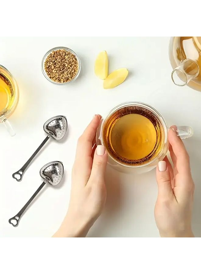 10 Pcs Stainless Steel Tea Strainer Set Heart Design Long Handle Easy To Use Durable Material For Brewing Loose Leaf Tea Home Kitchen Use - Image 4