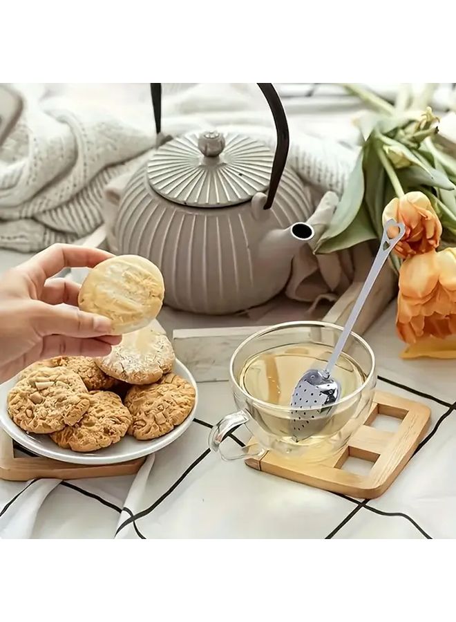 10 Pcs Stainless Steel Tea Strainer Set Heart Design Long Handle Easy To Use Durable Material For Brewing Loose Leaf Tea Home Kitchen Use - Image 2