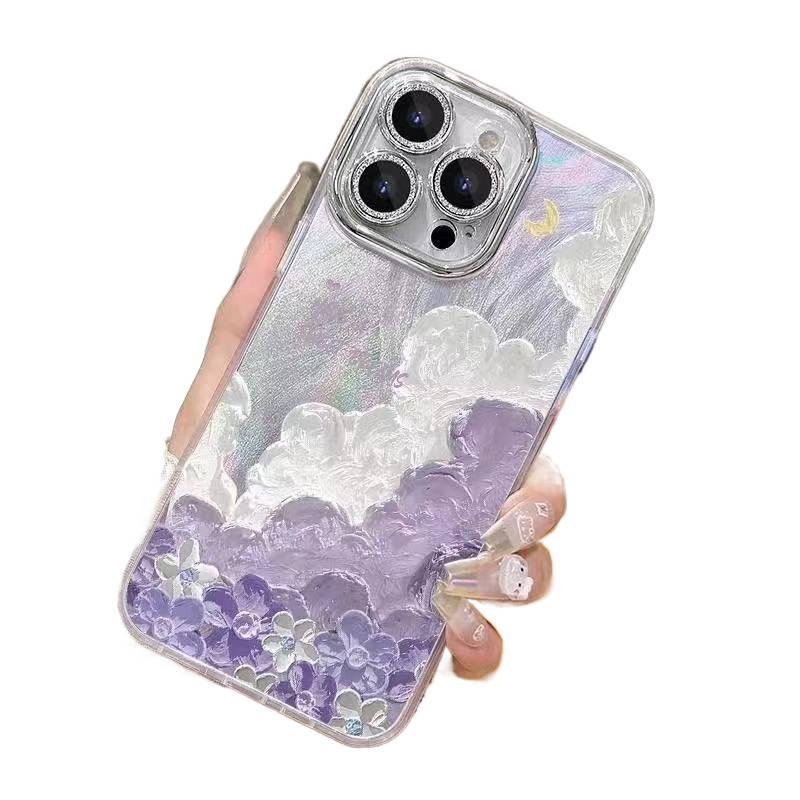 MS غطاء واقي بAcrylic لـ Redmi Note 12 مع حامل قائم وتغطية كاملة مع نقش سحابة زيتية مع حماية العدسة باللون أزرق بوظيفة حامل من الأكريليك باللون الأزرق باللون الأحمر - Image 4