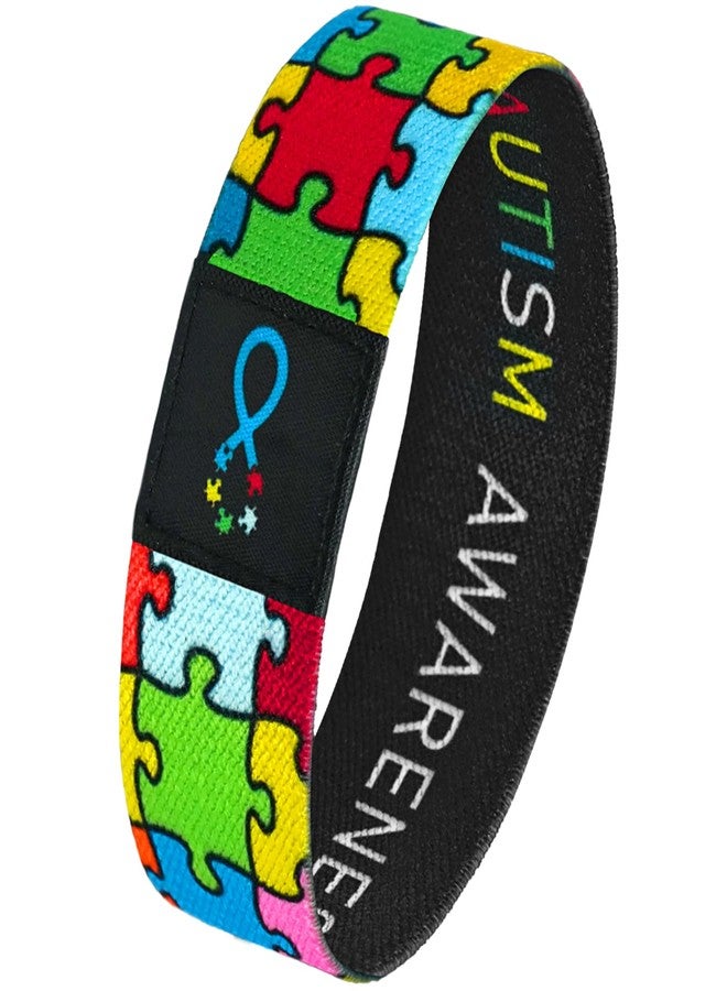Nanafast Autism Awareness Bracelet Elastic Wristband for Women&Men Autism Awareness Jewelry Gifts-Color&Black-20MM-6.3" - Image 1
