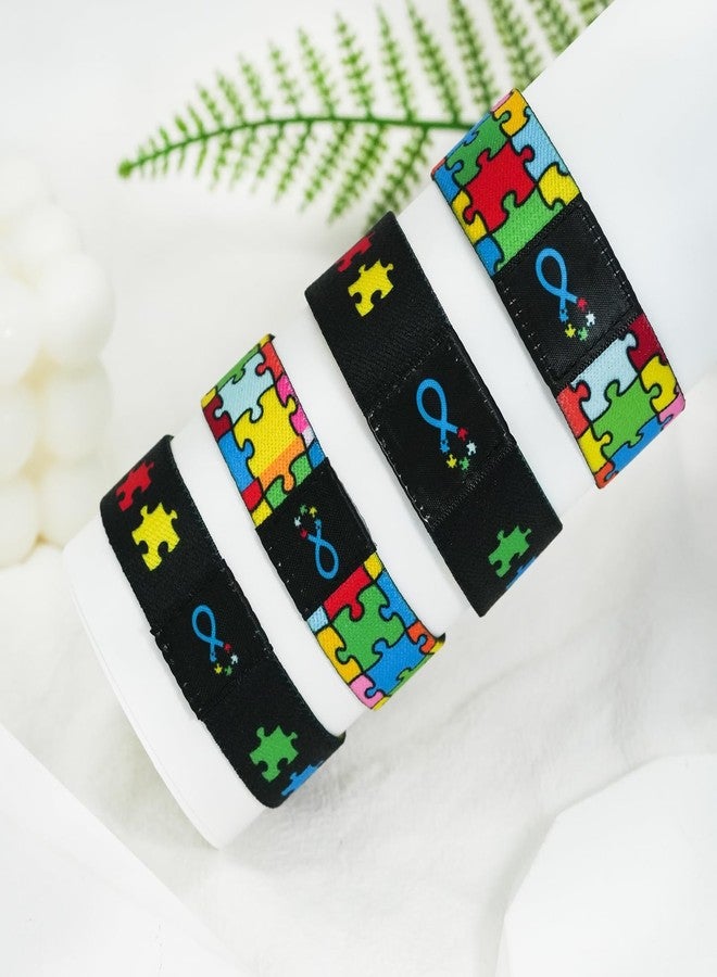 Nanafast Autism Awareness Bracelet Elastic Wristband for Women&Men Autism Awareness Jewelry Gifts-Color&Black-20MM-6.3" - Image 3