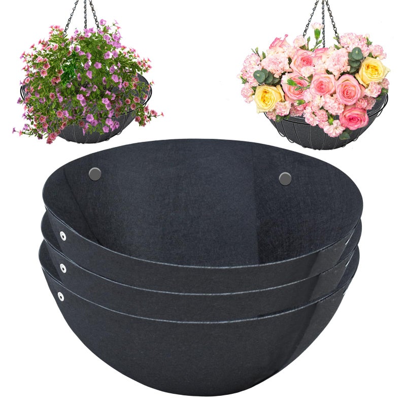 Emsiok 3PCS 16 Inch Round Hanging Basket Liners Fabric Hanging Plant Liners NonWoven Planter Liners Black Felt Liners Replacement Inserts for Hanging Baskets Outdoor Plants Avoid Bird Nesting - Image 2