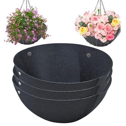 Emsiok 3PCS 16 Inch Round Hanging Basket Liners Fabric Hanging Plant Liners NonWoven Planter Liners Black Felt Liners Replacement Inserts for Hanging Baskets Outdoor Plants Avoid Bird Nesting - Image 1