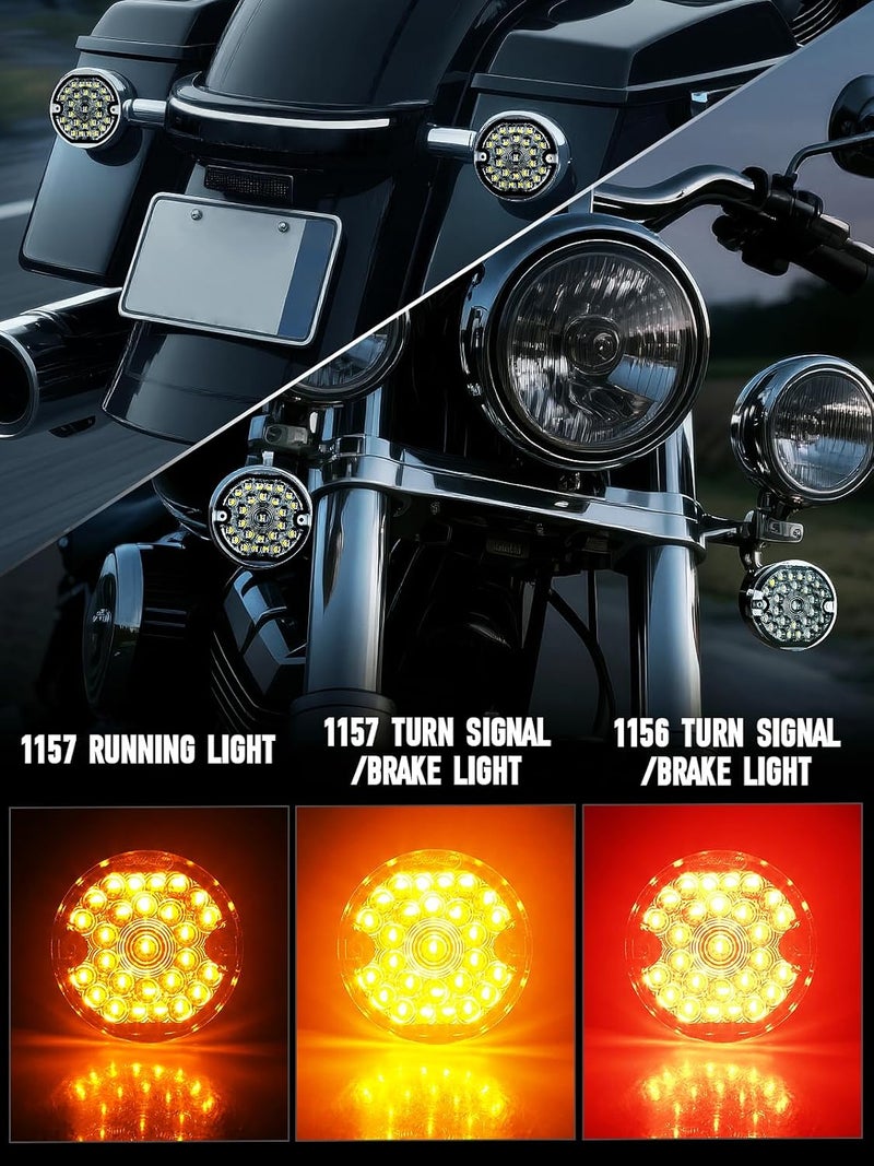 AUDEXEN 3-1/4 Inch LED Turn Signal Kit with Amber Front and Red Rear Lights for Harley Motorcycles - Image 2