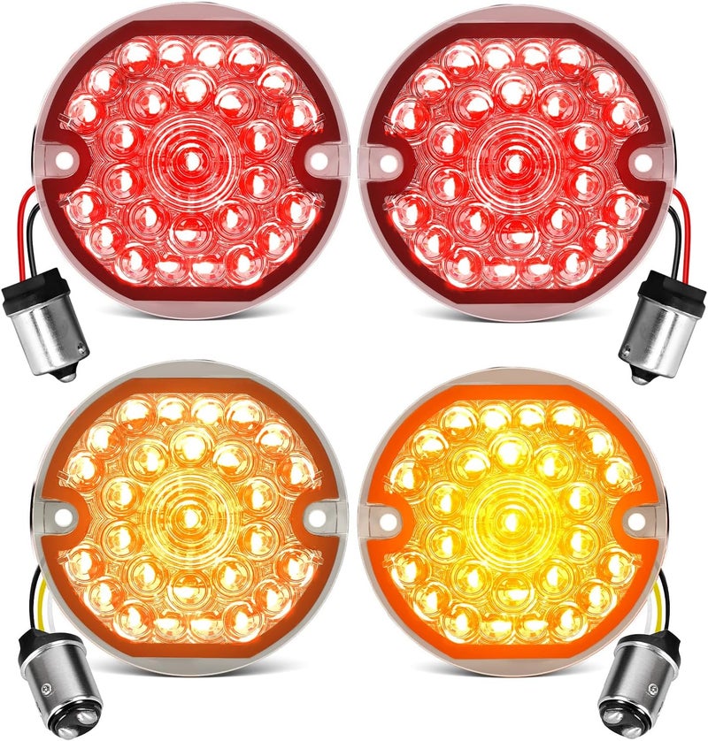 AUDEXEN 3-1/4 Inch LED Turn Signal Kit with Amber Front and Red Rear Lights for Harley Motorcycles - Image 1