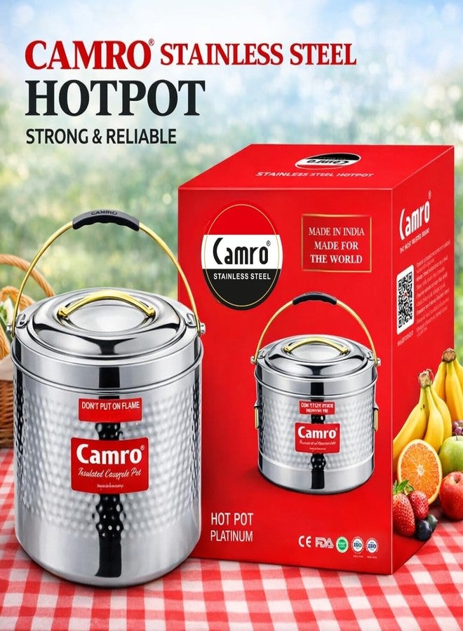 Camro Sambar Pot Hammered 7.5 Liters | Sambar Pot with Lid | Casserole for Cooking | Canteen & Hotel Casserole Container | Picnic Hot | Biryani Box Hot & Cold Serving - Image 4