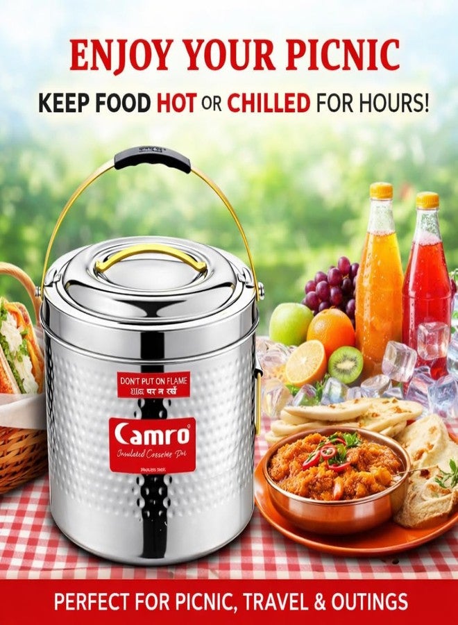 Camro Sambar Pot Hammered 7.5 Liters | Sambar Pot with Lid | Casserole for Cooking | Canteen & Hotel Casserole Container | Picnic Hot | Biryani Box Hot & Cold Serving - Image 2
