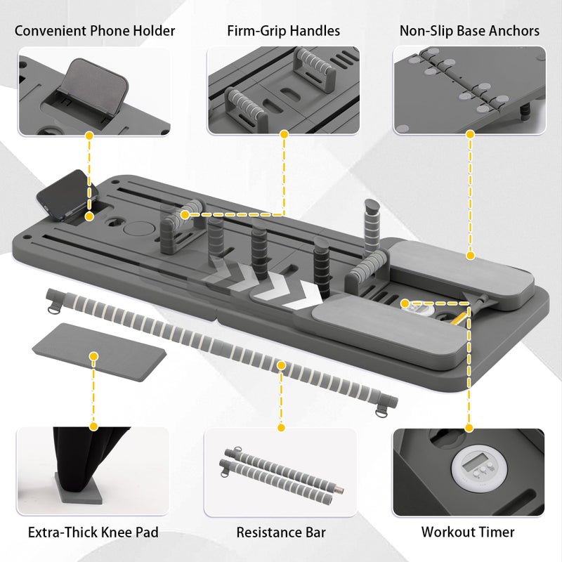 COSIEST Pilates Board for Home Use, Foldable Pilates Reformer Set with Resistance Bands, All-in-One Professional Workout Fitness Equipment for Core, Abs, Glutes, Legs, Butt, Arms Toning (Dark Grey) - Image 3