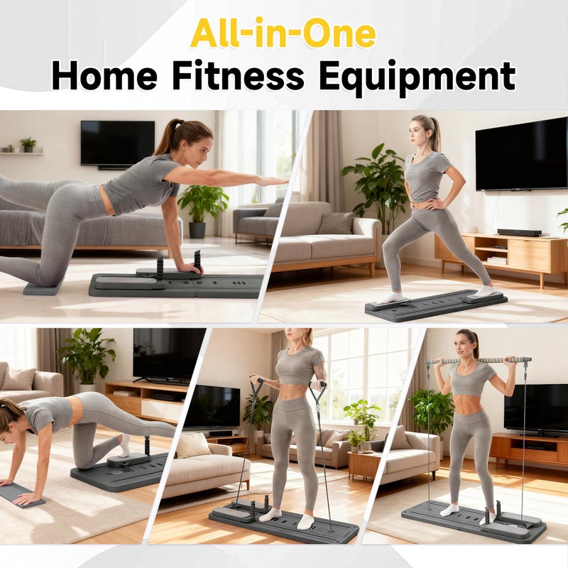 COSIEST Pilates Board for Home Use, Foldable Pilates Reformer Set with Resistance Bands, All-in-One Professional Workout Fitness Equipment for Core, Abs, Glutes, Legs, Butt, Arms Toning (Dark Grey) - Image 2