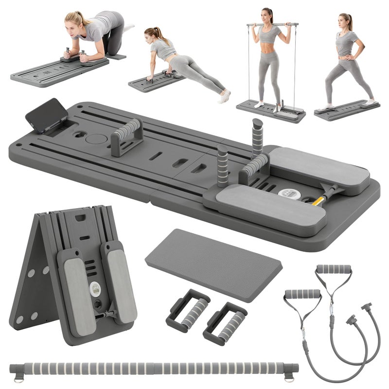 COSIEST Pilates Board for Home Use, Foldable Pilates Reformer Set with Resistance Bands, All-in-One Professional Workout Fitness Equipment for Core, Abs, Glutes, Legs, Butt, Arms Toning (Dark Grey) - Image 1