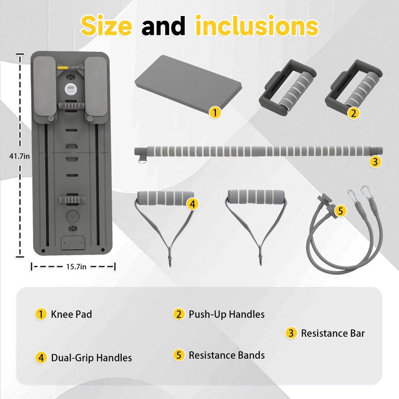 COSIEST Pilates Board for Home Use, Foldable Pilates Reformer Set with Resistance Bands, All-in-One Professional Workout Fitness Equipment for Core, Abs, Glutes, Legs, Butt, Arms Toning (Dark Grey) - Image 5